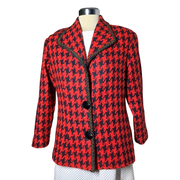 CASSADA Red and Black Plaid Vintage Blazer Size 12 - Picture 6 of 13